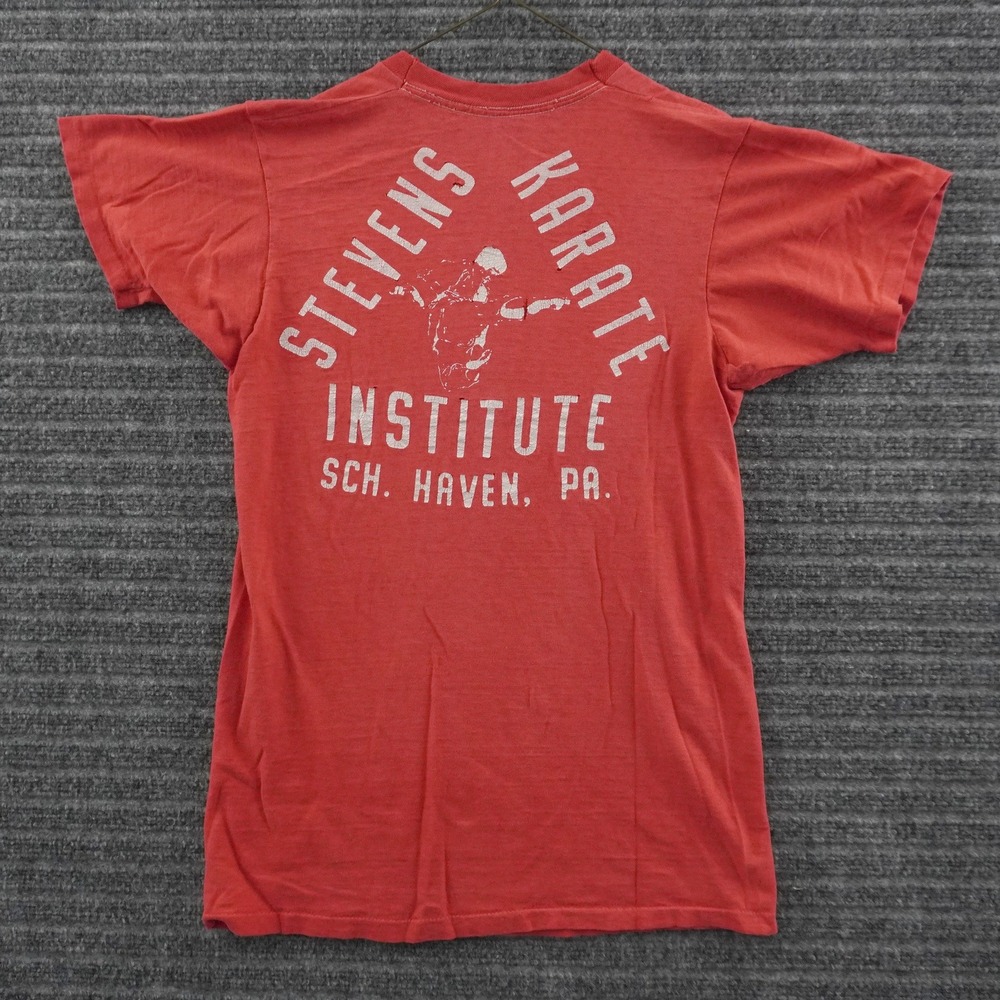 Vintage 70s Stevens Karate Institute T-Shirt Small Red Paper Thin Graphic